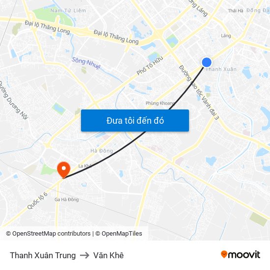 Thanh Xuân Trung to Văn Khê map