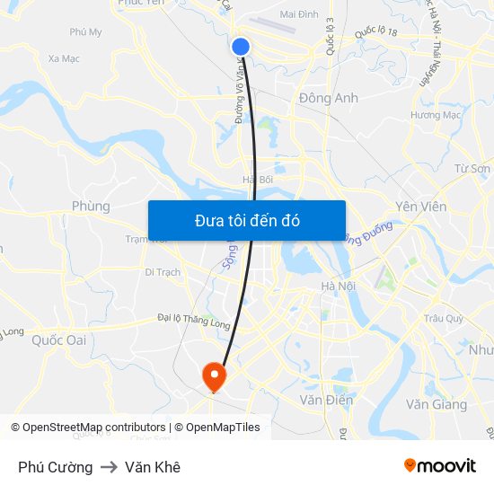 Phú Cường to Văn Khê map