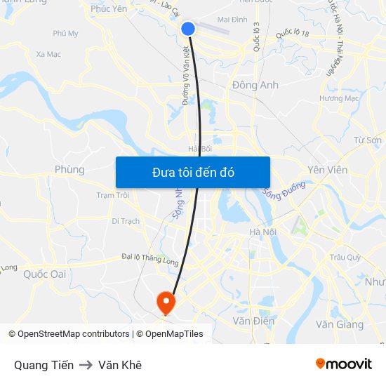 Quang Tiến to Văn Khê map