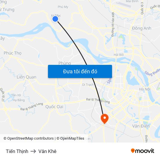 Tiến Thịnh to Văn Khê map