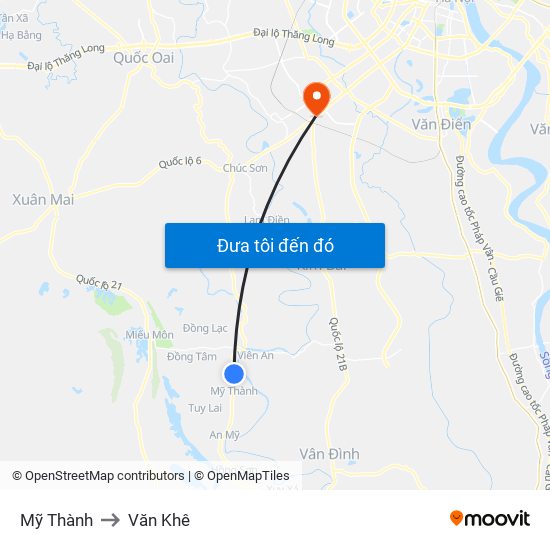 Mỹ Thành to Văn Khê map