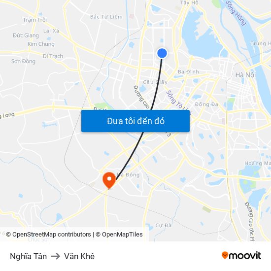 Nghĩa Tân to Văn Khê map