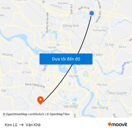 Kim Lũ to Văn Khê map