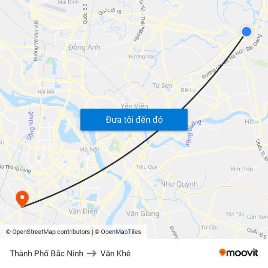 Thành Phố Bắc Ninh to Văn Khê map