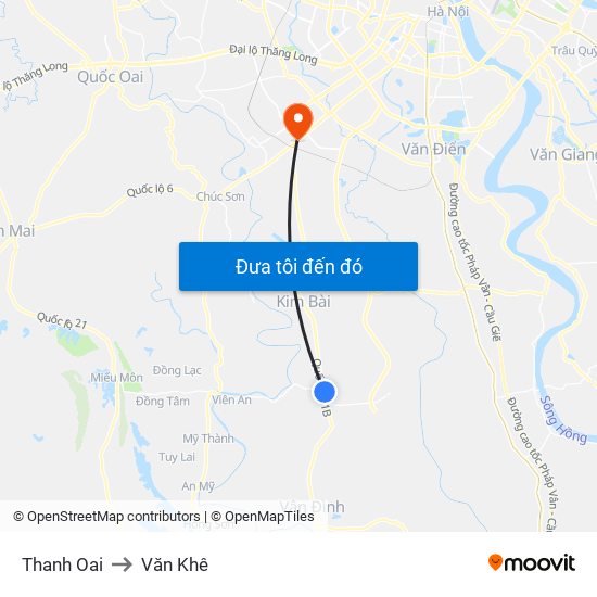 Thanh Oai to Văn Khê map