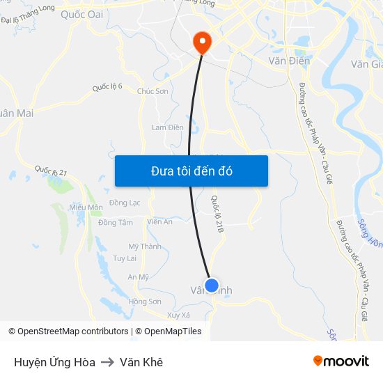 Huyện Ứng Hòa to Văn Khê map