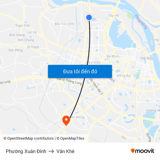 Phường Xuân Đỉnh to Văn Khê map