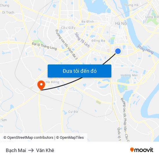 Bạch Mai to Văn Khê map