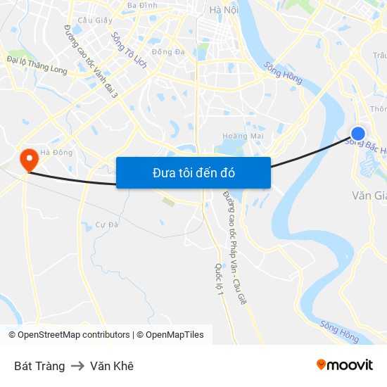 Bát Tràng to Văn Khê map