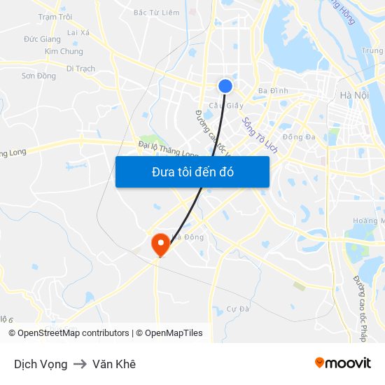 Dịch Vọng to Văn Khê map