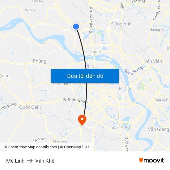 Mê Linh to Văn Khê map