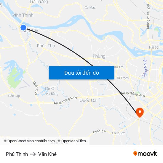 Phú Thịnh to Văn Khê map