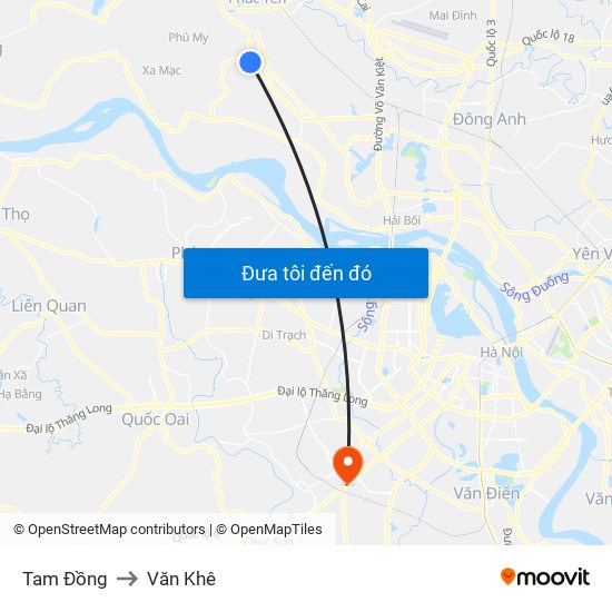 Tam Đồng to Văn Khê map