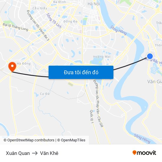 Xuân Quan to Văn Khê map