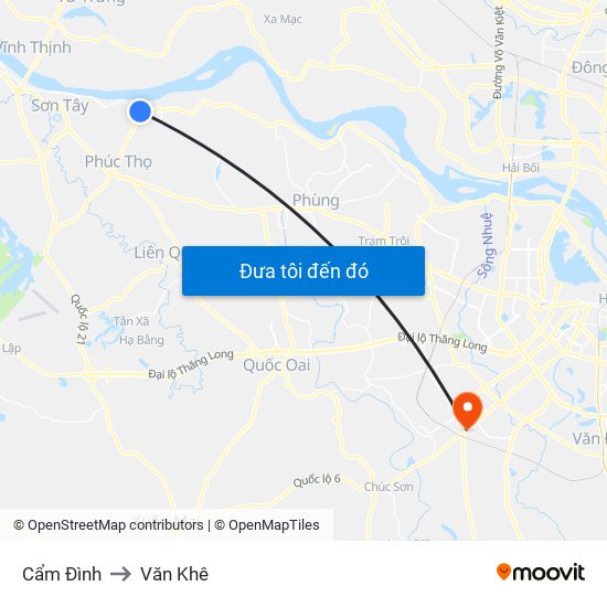 Cẩm Đình to Văn Khê map