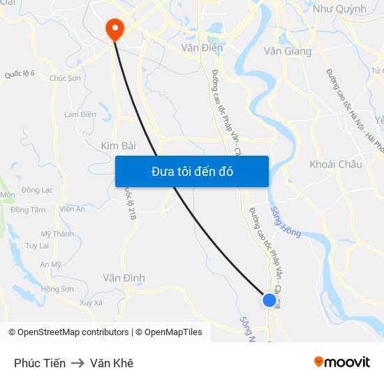 Phúc Tiến to Văn Khê map