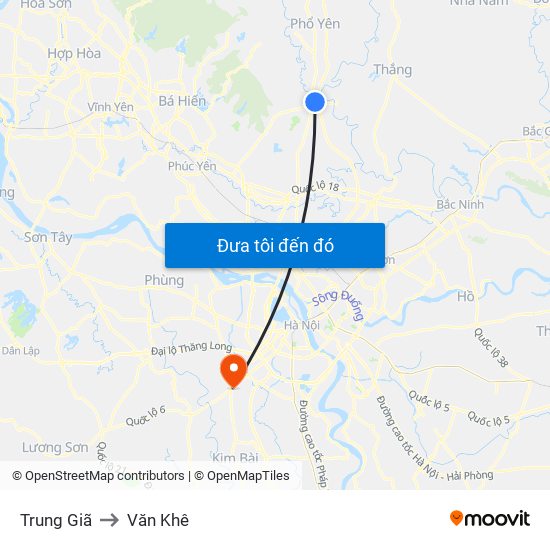 Trung Giã to Văn Khê map