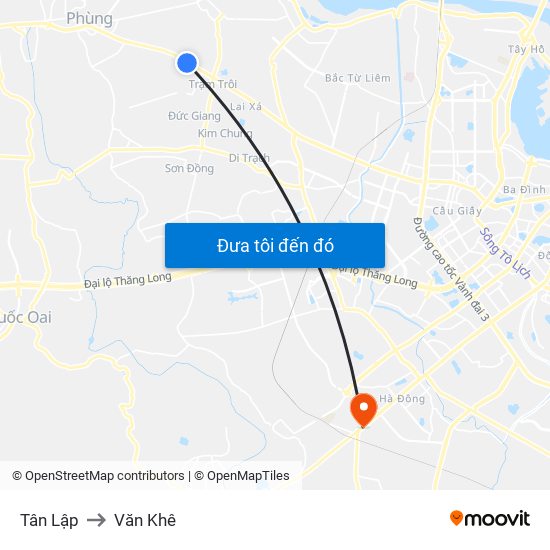 Tân Lập to Văn Khê map