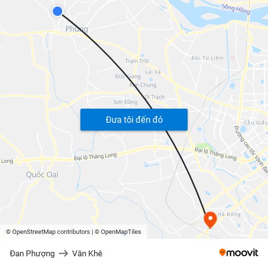 Đan Phượng to Văn Khê map