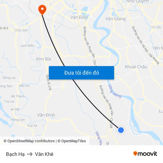 Bạch Hạ to Văn Khê map