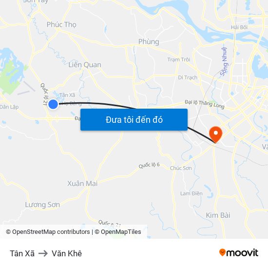 Tân Xã to Văn Khê map