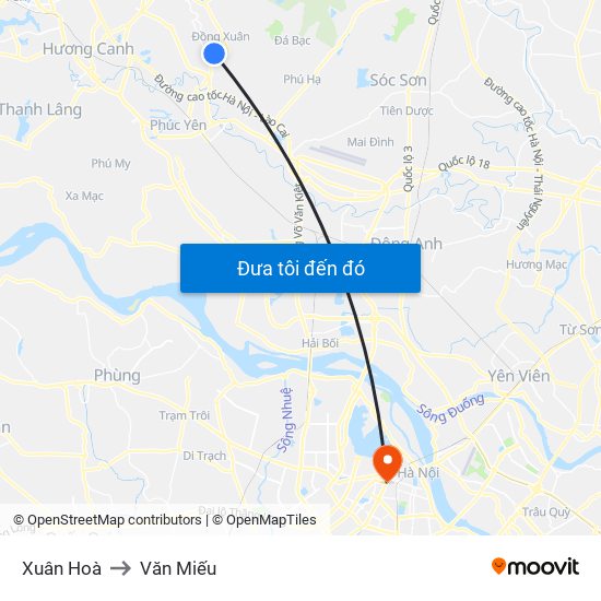 Xuân Hoà to Văn Miếu map