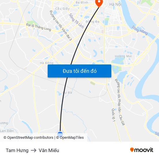 Tam Hưng to Văn Miếu map