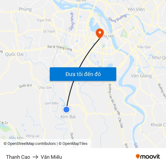 Thanh Cao to Văn Miếu map