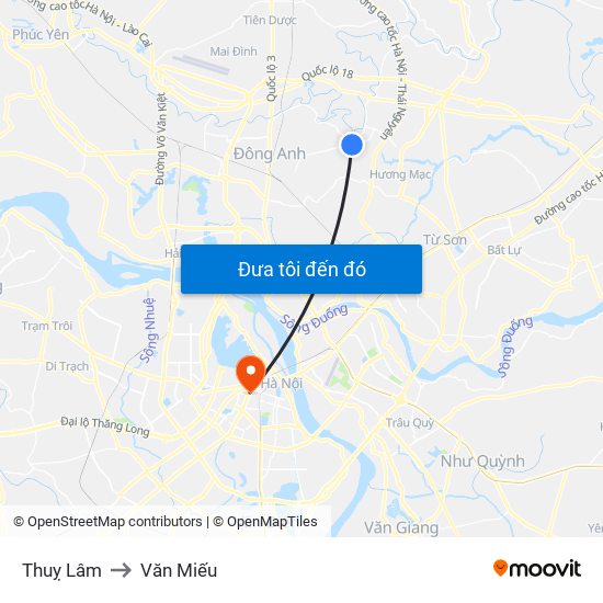 Thuỵ Lâm to Văn Miếu map