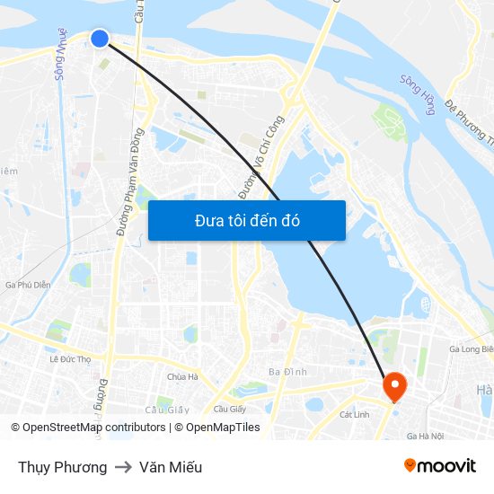 Thụy Phương to Văn Miếu map