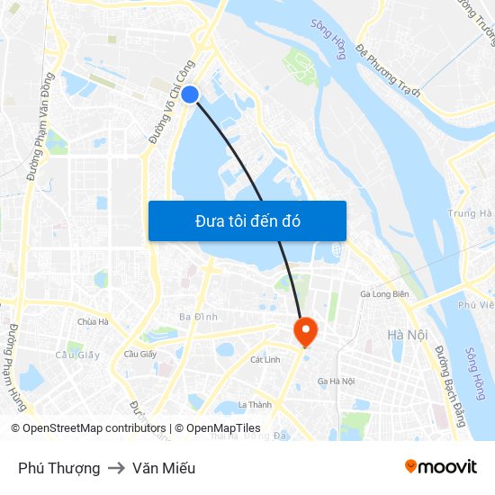 Phú Thượng to Văn Miếu map