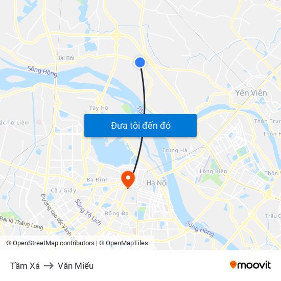 Tầm Xá to Văn Miếu map