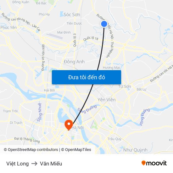 Việt Long to Văn Miếu map
