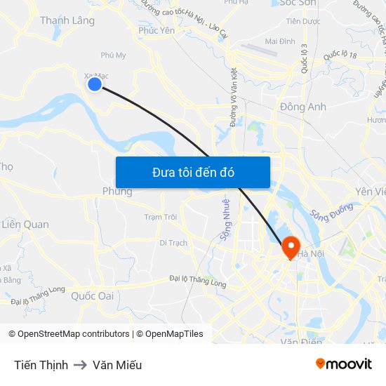 Tiến Thịnh to Văn Miếu map