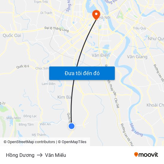 Hồng Dương to Văn Miếu map