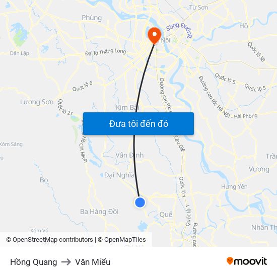 Hồng Quang to Văn Miếu map