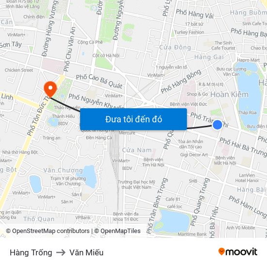 Hàng Trống to Văn Miếu map