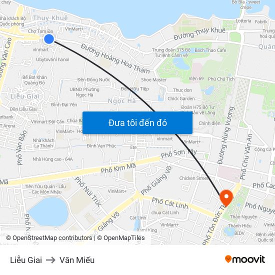 Liễu Giai to Văn Miếu map