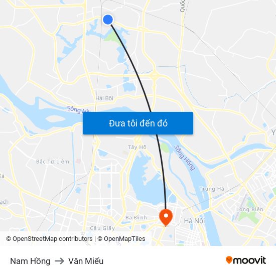 Nam Hồng to Văn Miếu map