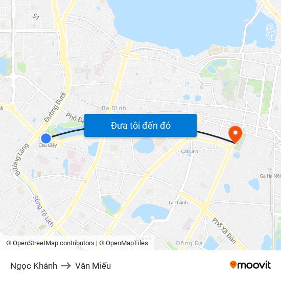 Ngọc Khánh to Văn Miếu map