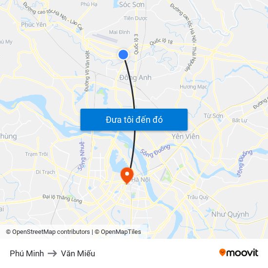 Phú Minh to Văn Miếu map