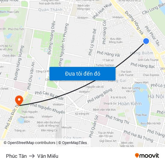 Phúc Tân to Văn Miếu map