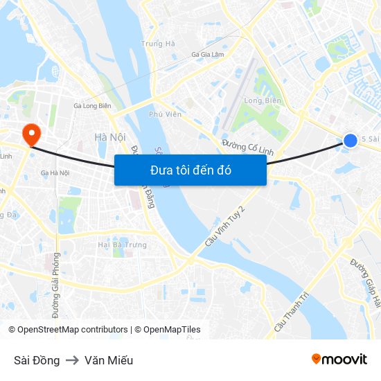 Sài Đồng to Văn Miếu map