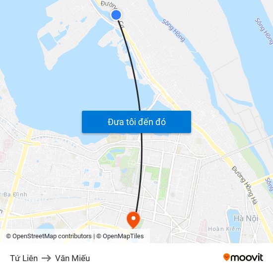 Tứ Liên to Văn Miếu map