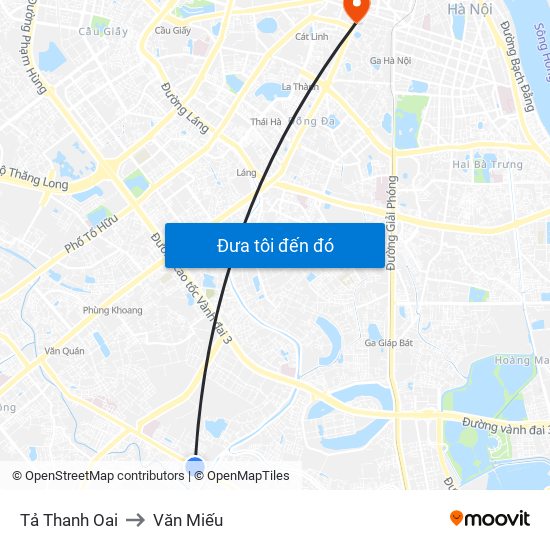 Tả Thanh Oai to Văn Miếu map