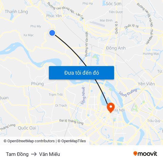 Tam Đồng to Văn Miếu map