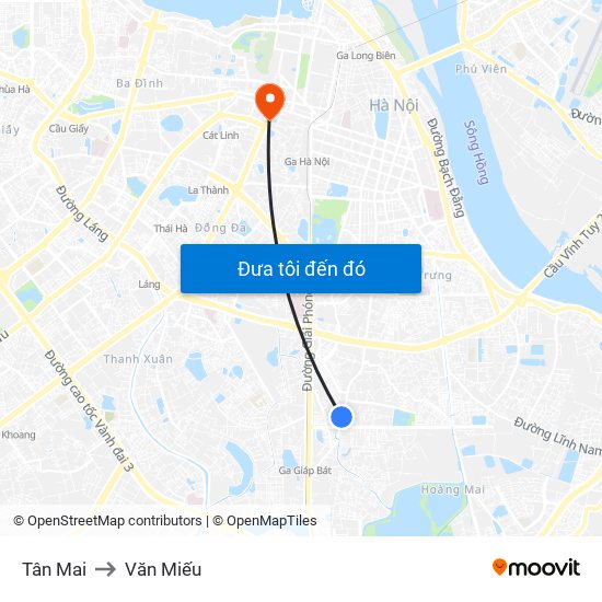 Tân Mai to Văn Miếu map