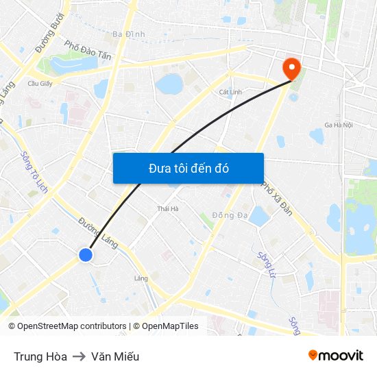 Trung Hòa to Văn Miếu map