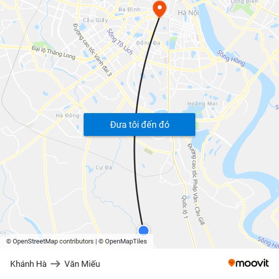 Khánh Hà to Văn Miếu map