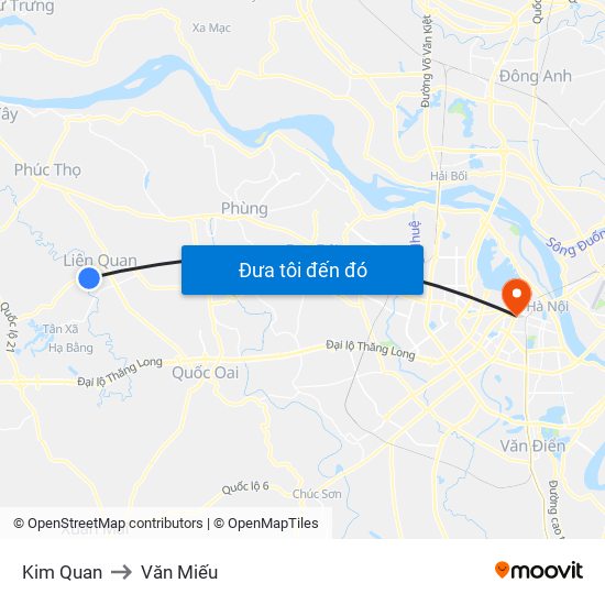 Kim Quan to Văn Miếu map